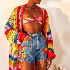 Farm Rio Crochet Rainbow Cardigan